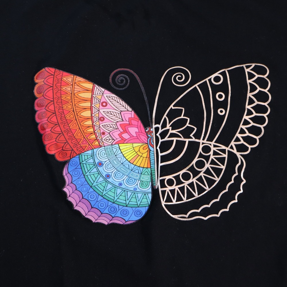 Quacker Factory Kids Girls Black Colorful Butterfly T-Shirt Size M Short Sleeve - Picture 2 of 6